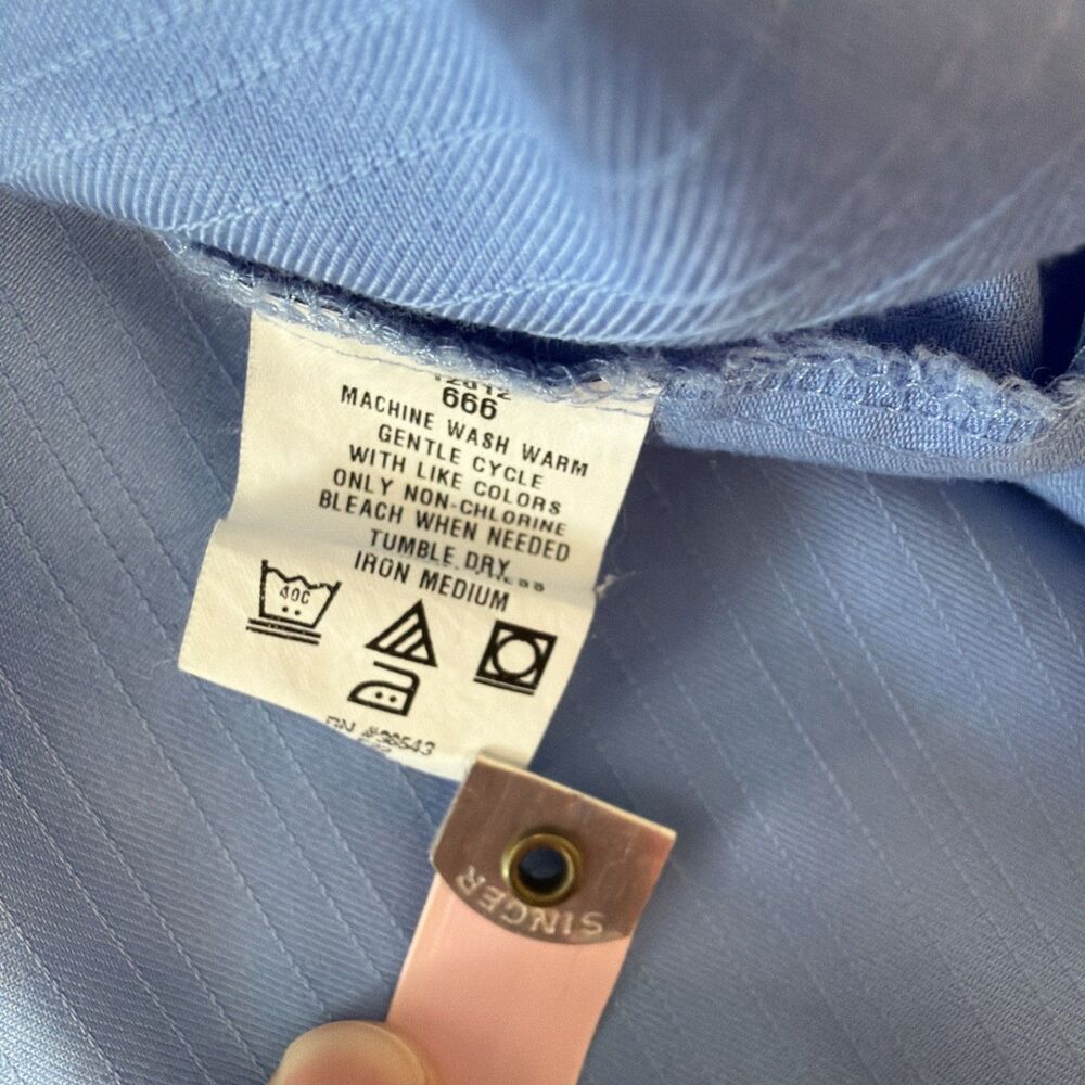 Kenneth Cole Reaction Textured Stripe Dress Shirt 18.5 34/35 Blue Wrinkle Free - Picture 12 of 15